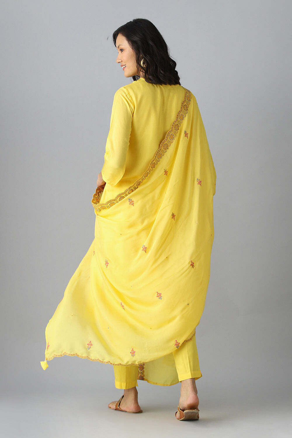 Dark Yellow Viscose Embroidered Kurta Set image number null
