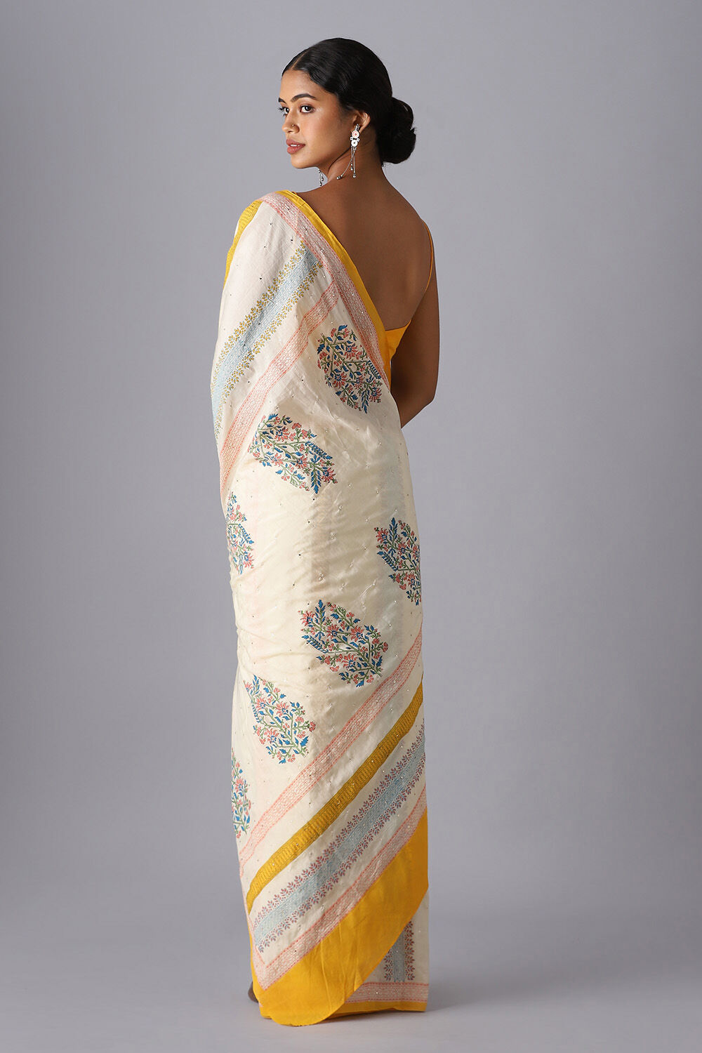 Off White Pure Silk Cotton Sanganeri Printed Saree image number null