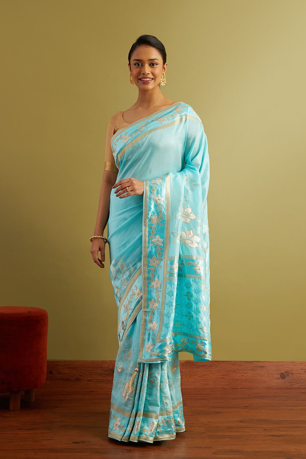 Blue Woven Viscose Luxe Saree image number null