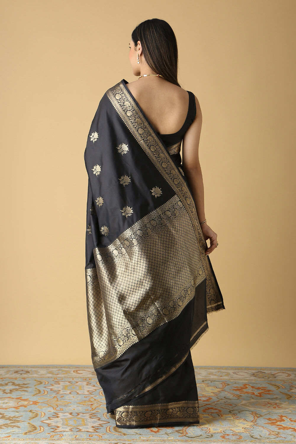 Black Pure Silk Banarasi Saree image number null