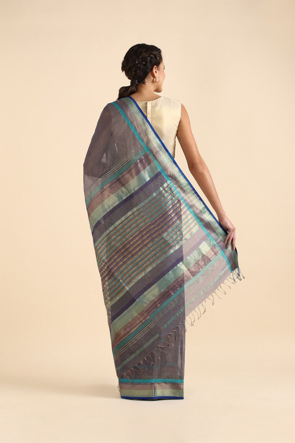 Grey Pure Cotton Tissue Maheswari Saree image number null