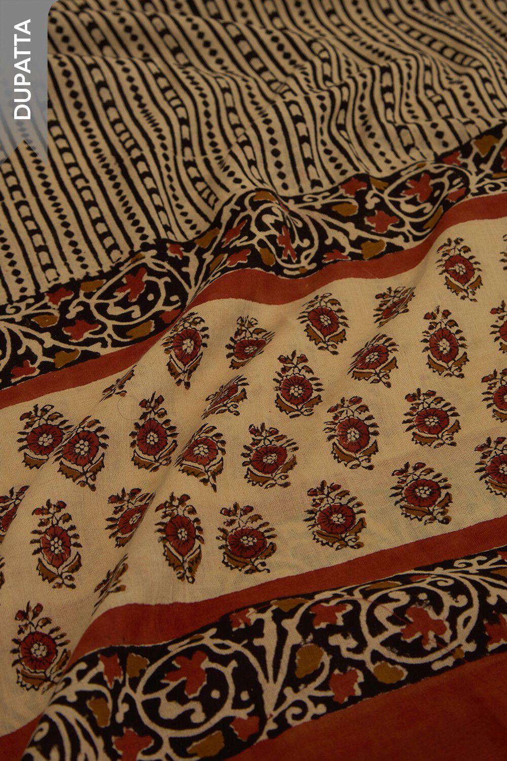 Beige Block Printed Pure Cotton Unstitched Suit Set image number null