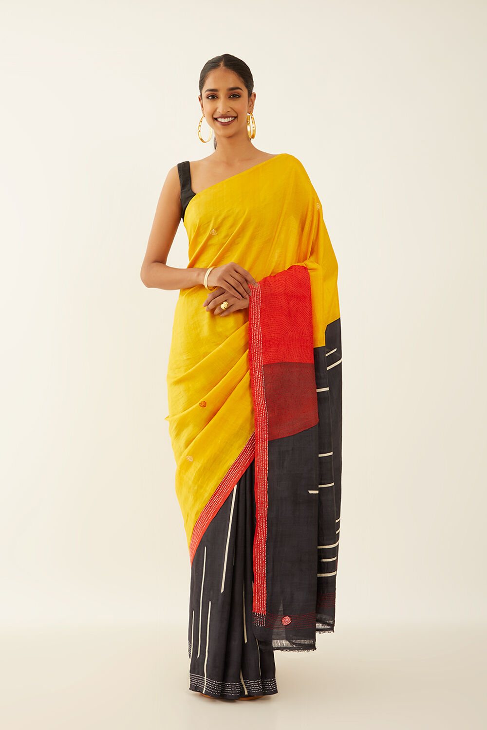Yellow Pure Silk Hand Painted Saree image number null