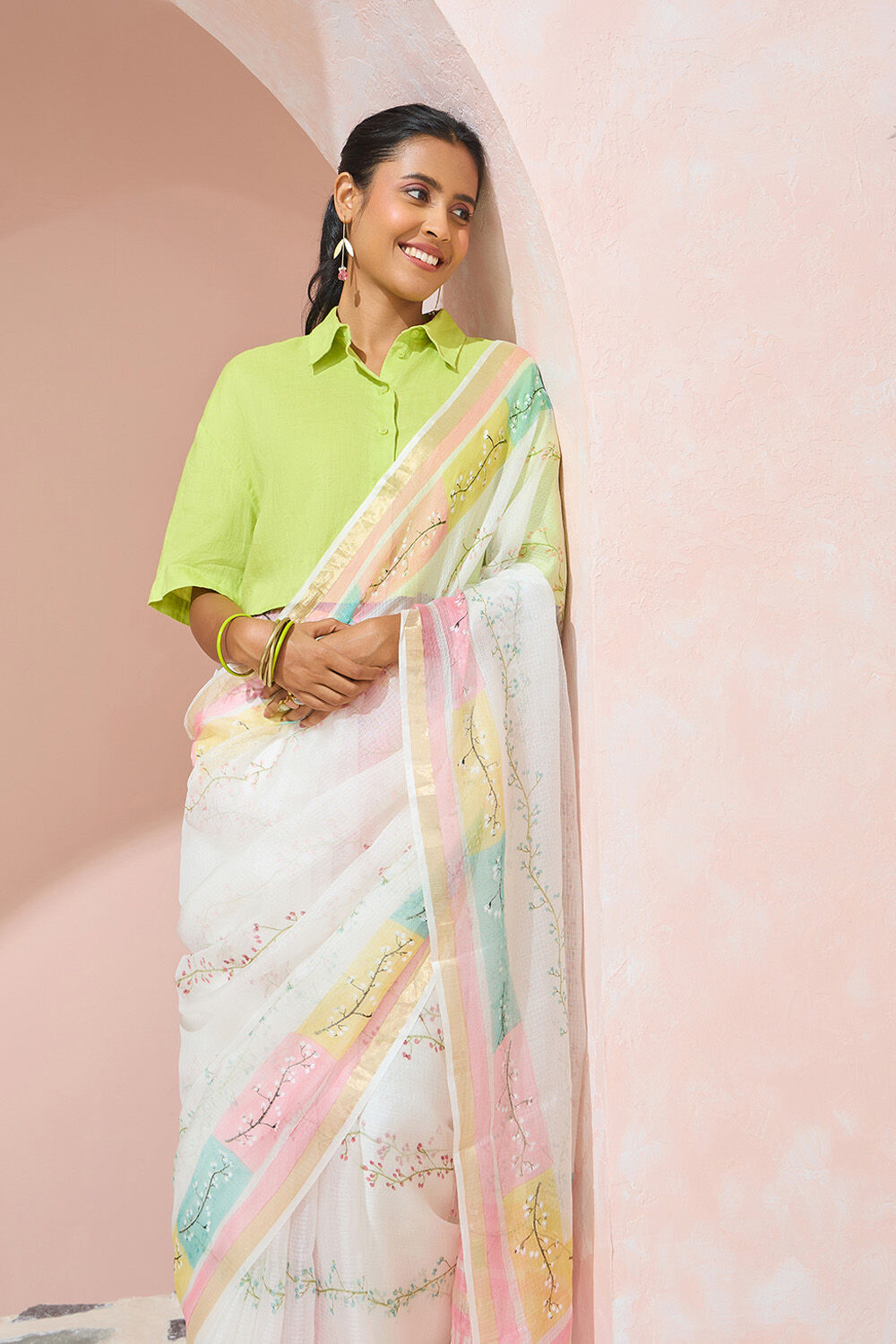 Off White Rajasthan Pure Silk Kota Printed Sanganeri Saree image number null