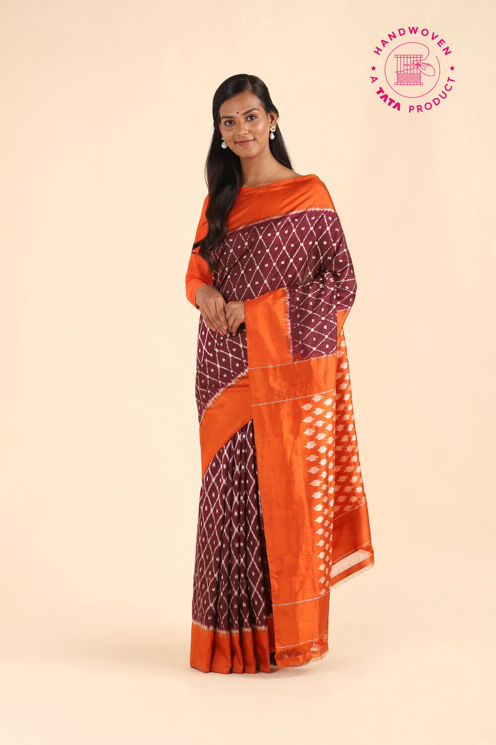 Brown Pure Silk Pochampalli Ikat Saree image number null