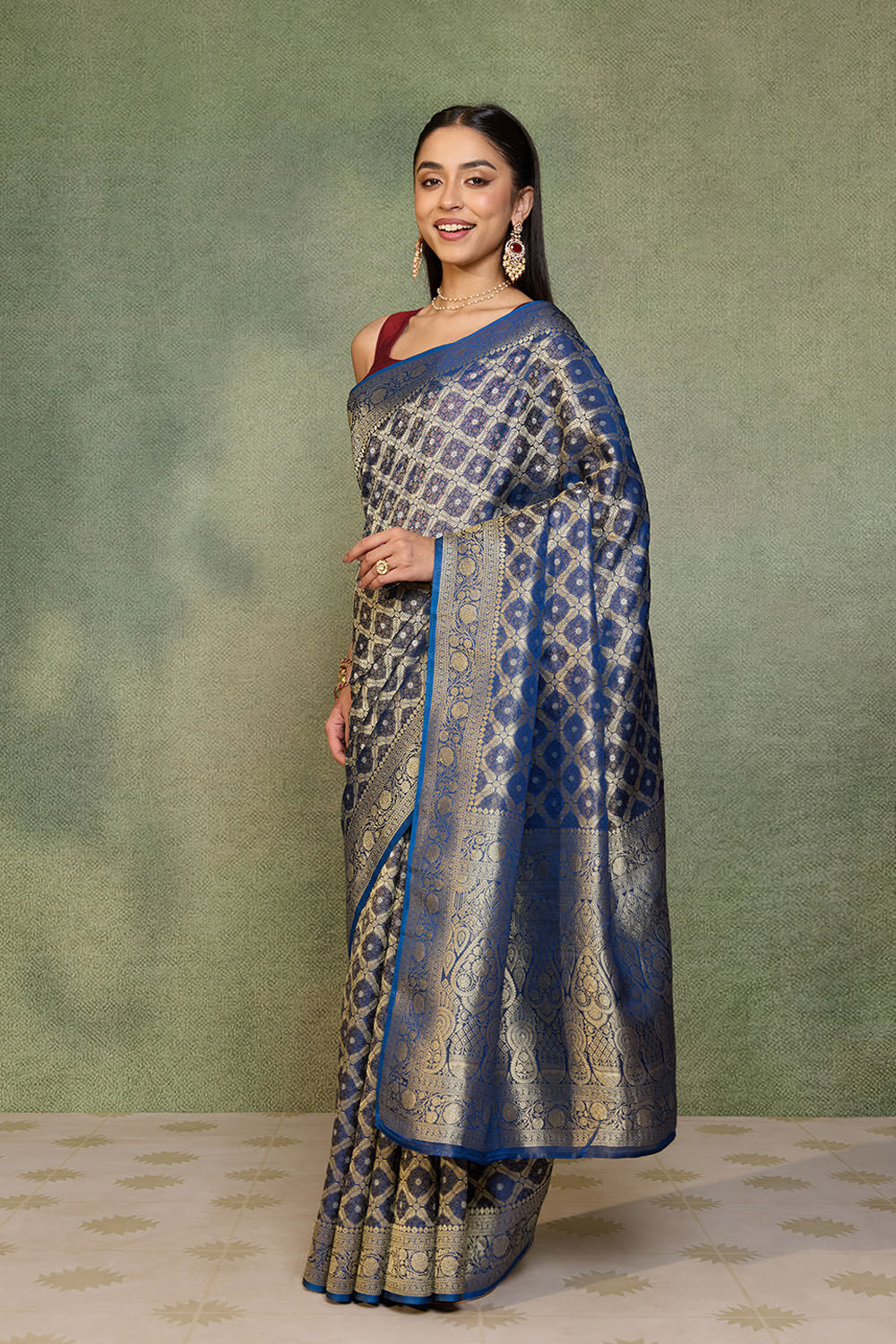 Blue   Woven Viscose Tissue Saree image number null