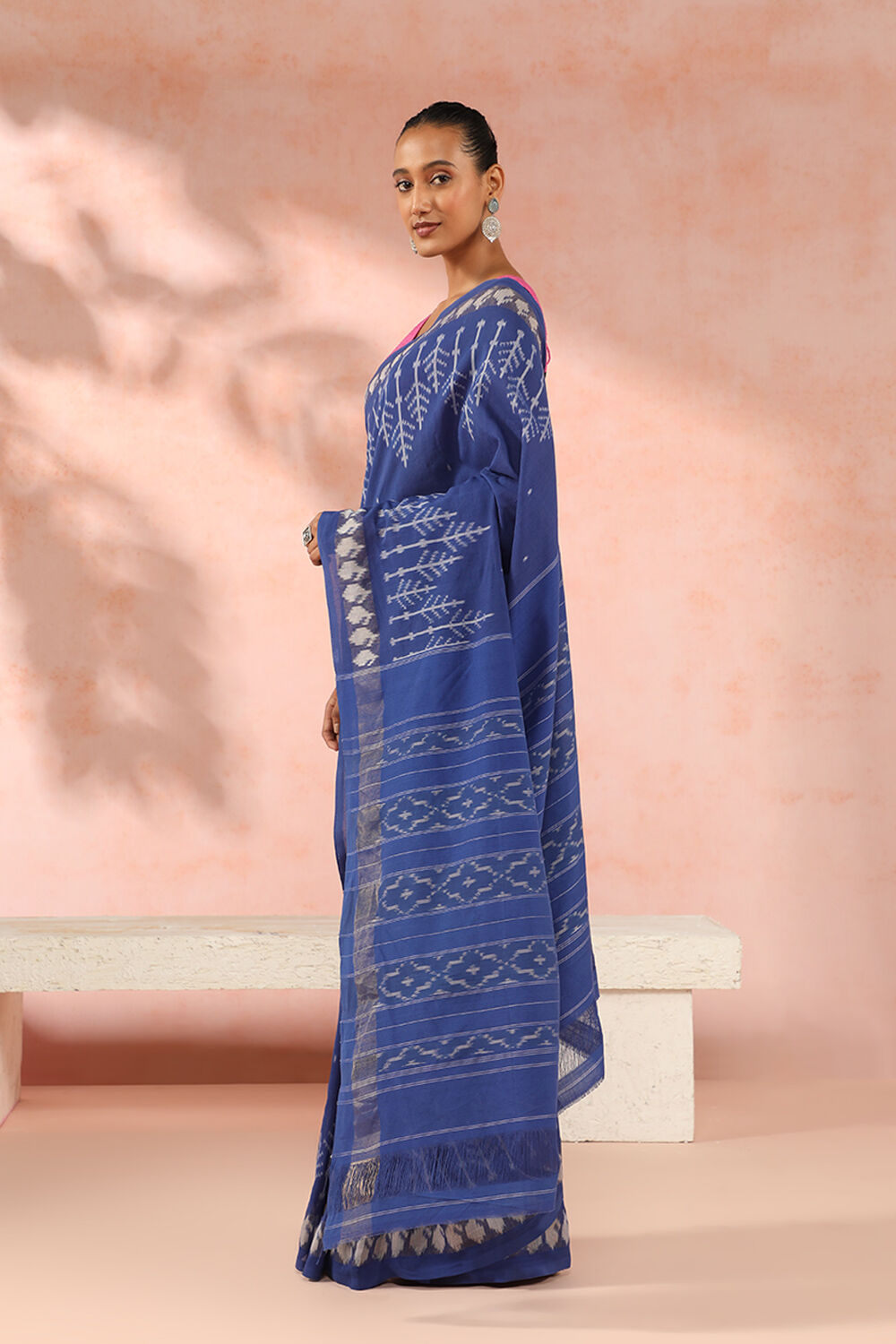 Navy Blue Pure Cotton Pochampalli Ikat Saree image number null