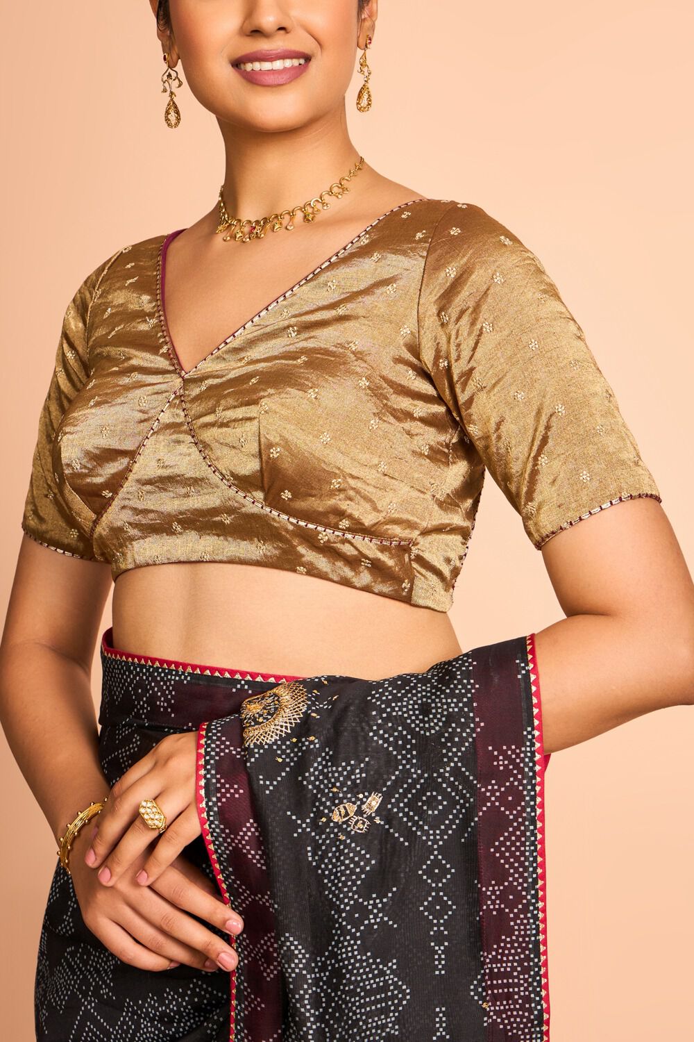 Gold Cotton Embroidered Blouse image number null
