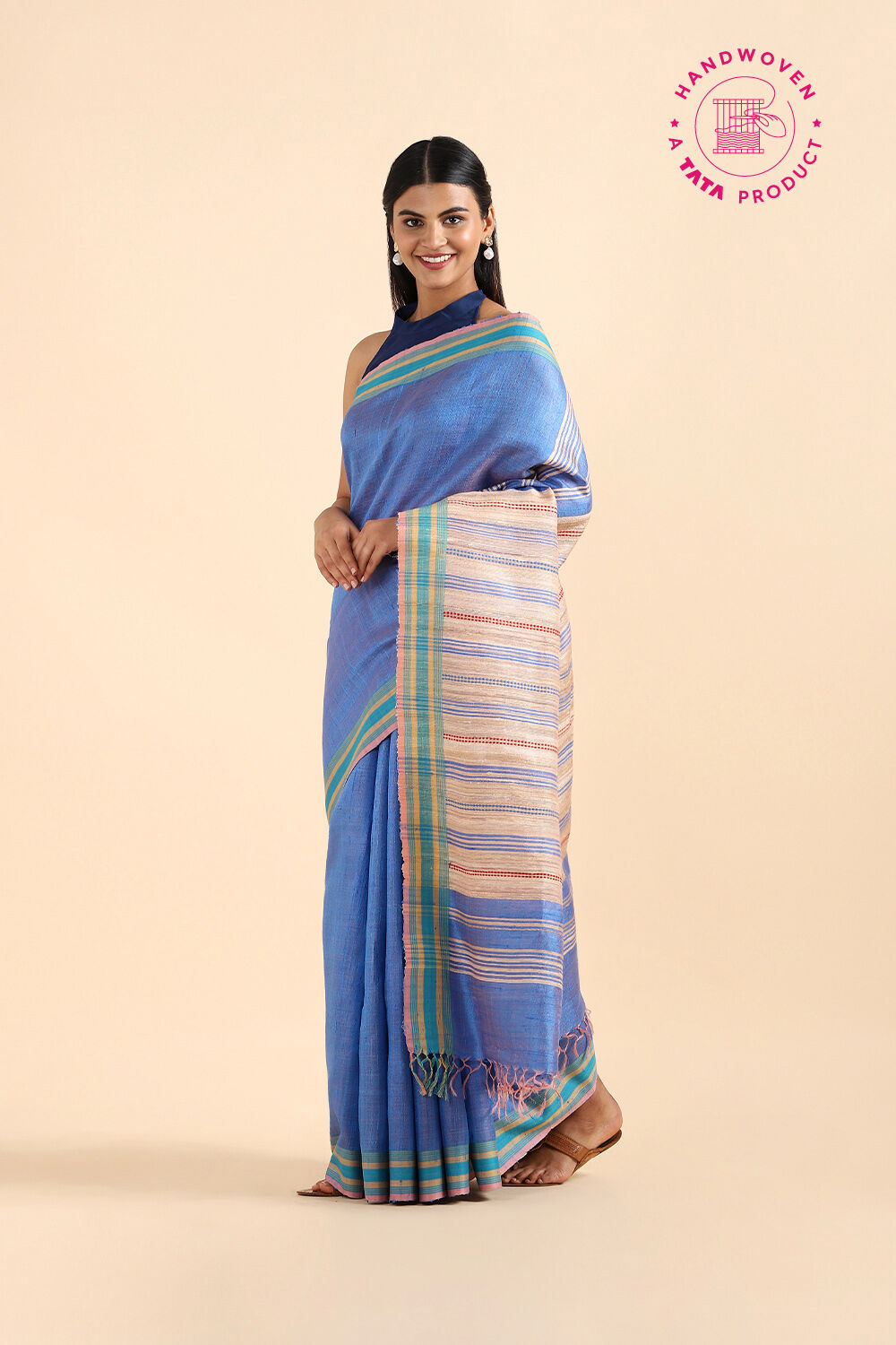 Blue Pure Tussar Silk Bhagalpuri Saree image number null
