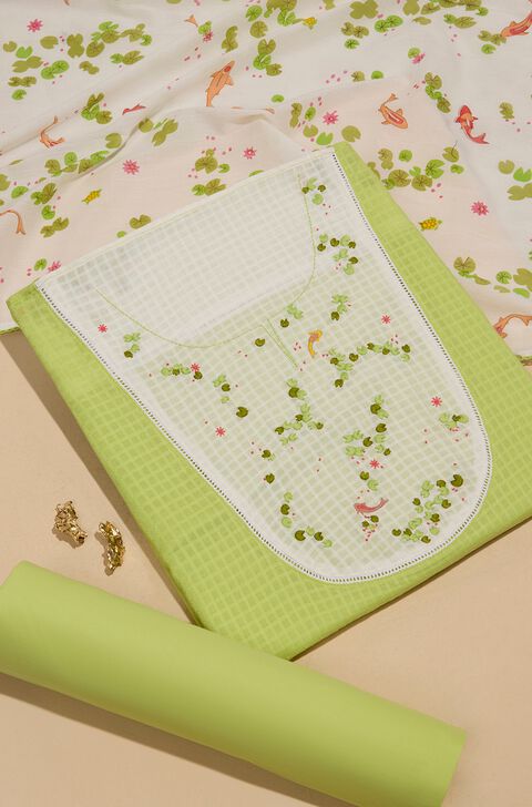 Green Pure Cotton Embroidered Unstitched Suit Set
