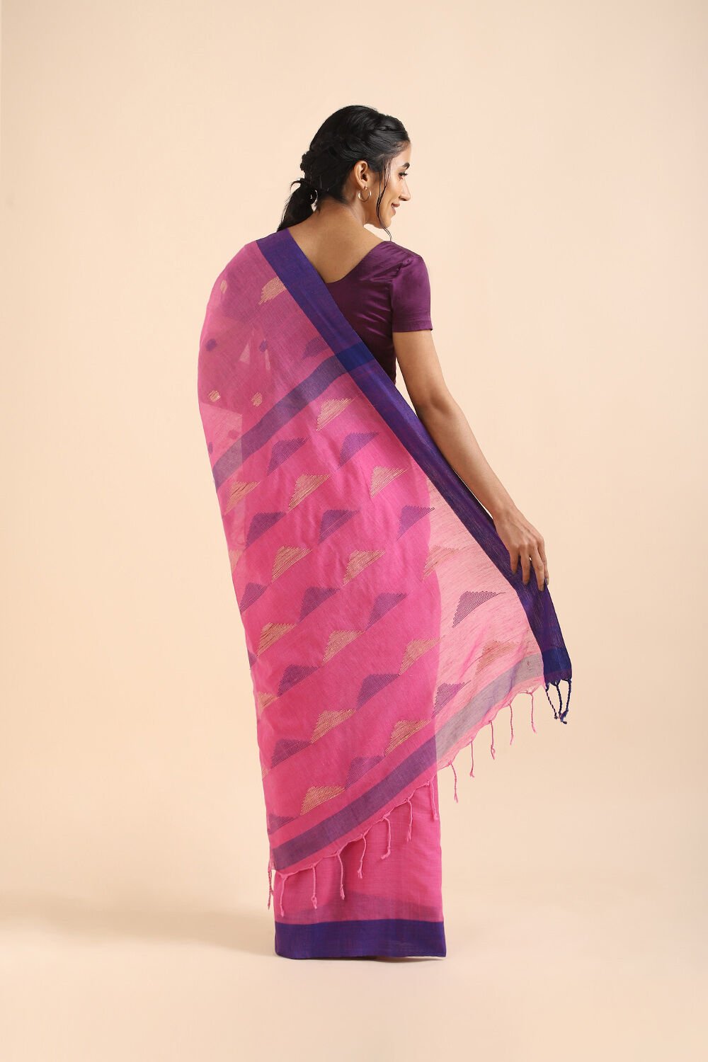 Pink Pure Cotton Jamdani Saree image number null