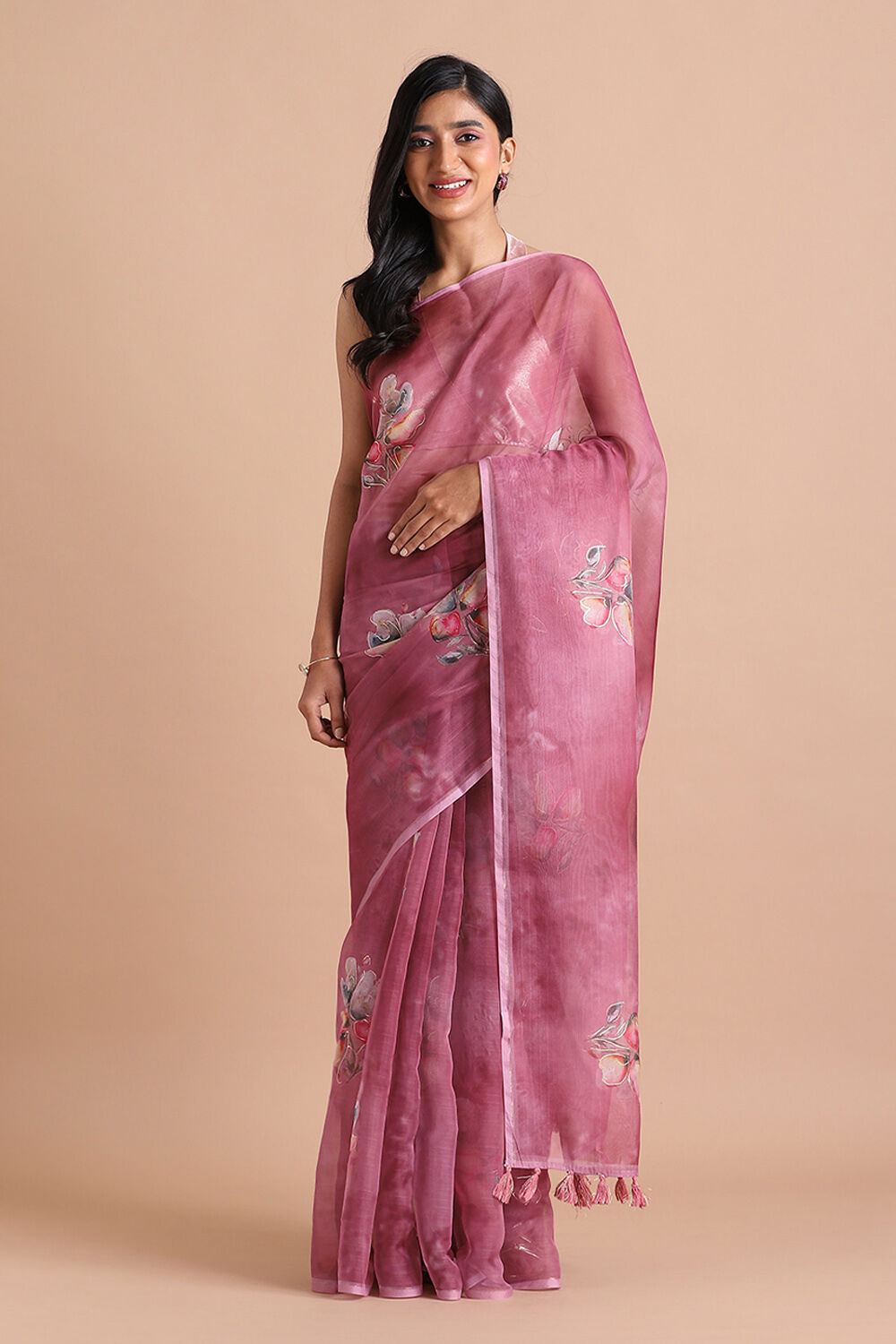 Pink Pure Embroidered Saree image number null