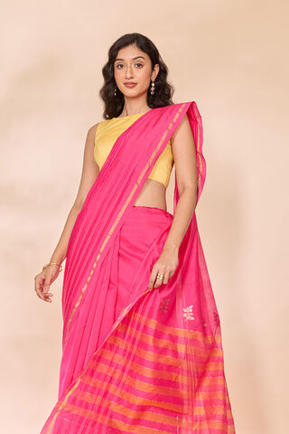 Pink Eknaliya Pure Silk Cotton Chanderi Saree image number