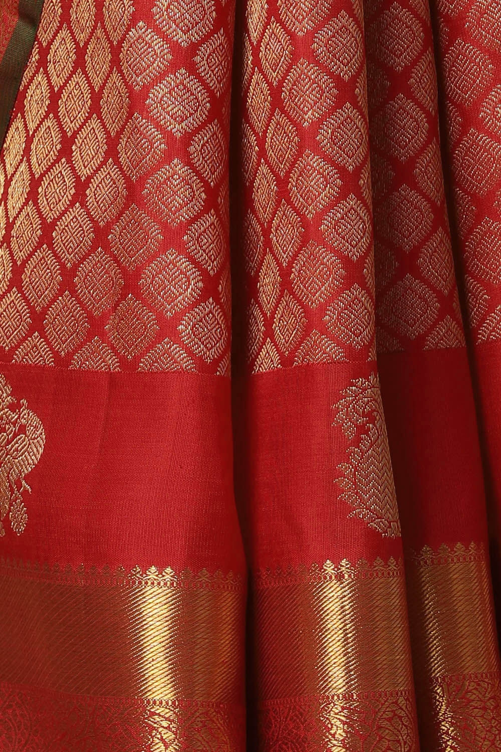 Vermillion Red Pure Silk Kanjivaram Saree image number null
