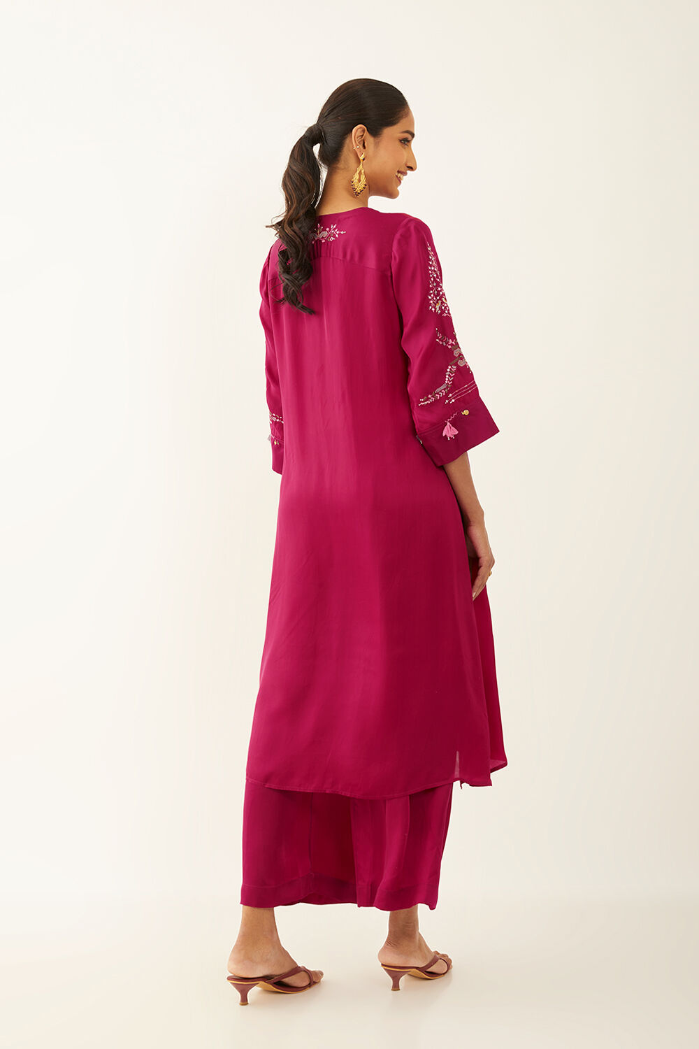 Red Viscose Embroidered Kurta Set image number null