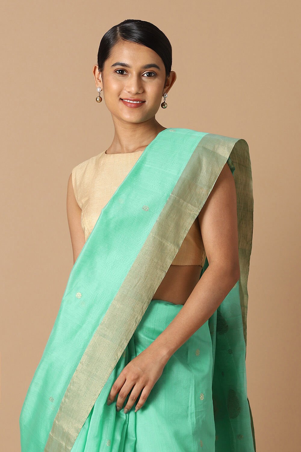Light Green Pure Silk Cotton Chanderi Saree image number null