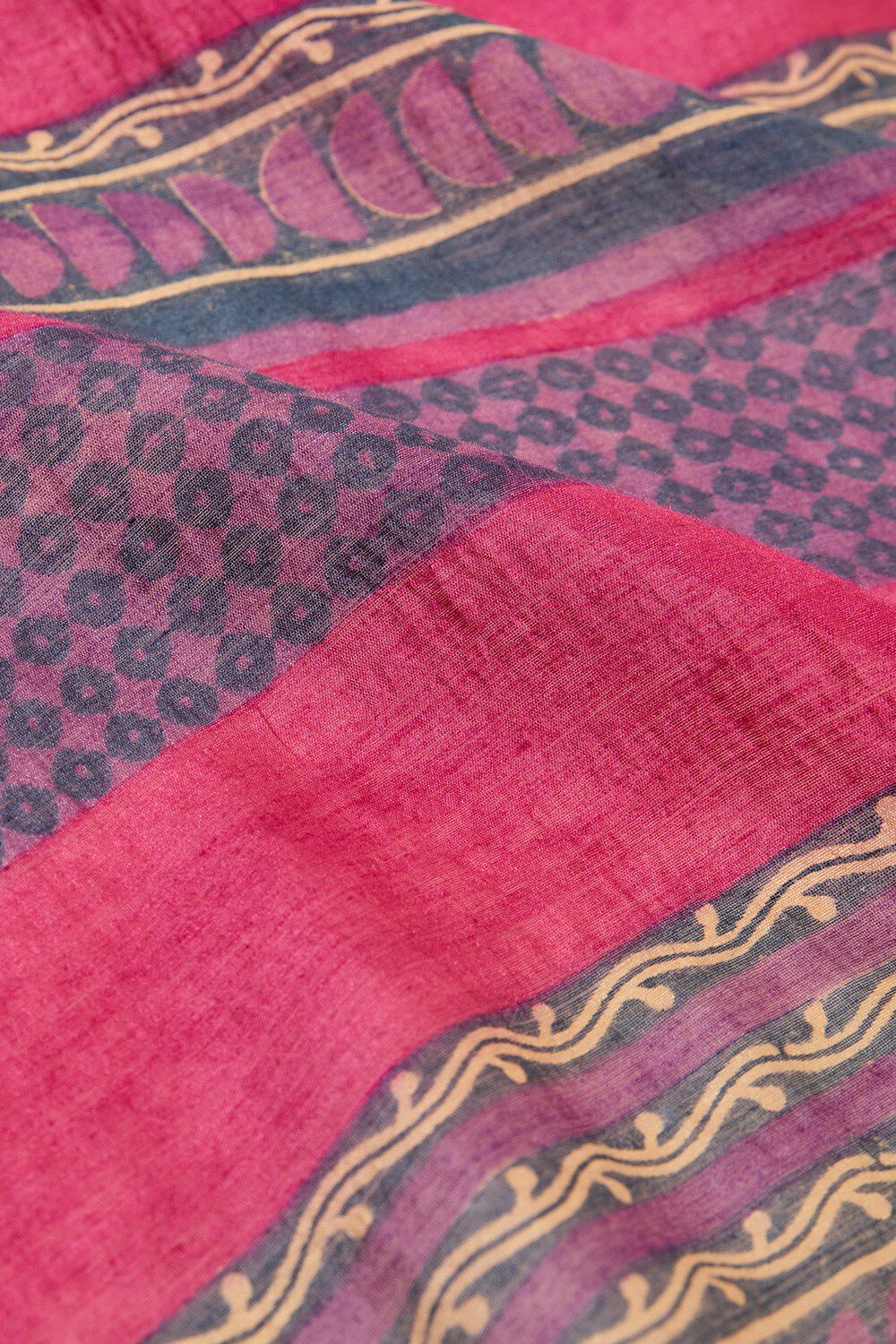 Purple Block Printed Silk Muga Dupatta image number null