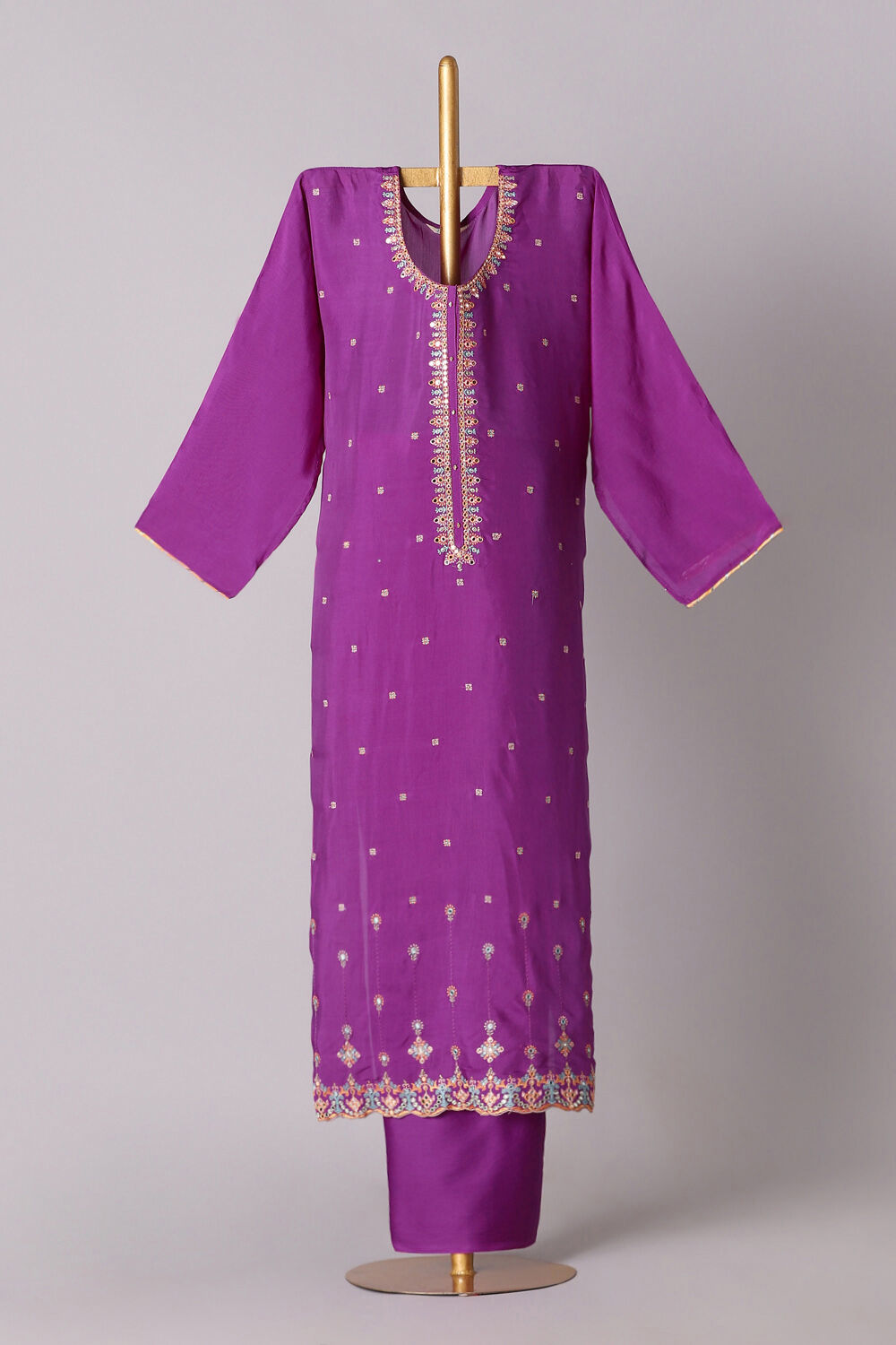Violet Viscose Embroidered Semistitched Suit Set image number null