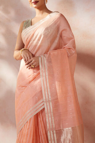Orange Woven Pure Silk Cotton Chanderi Saree thumbnail image number null