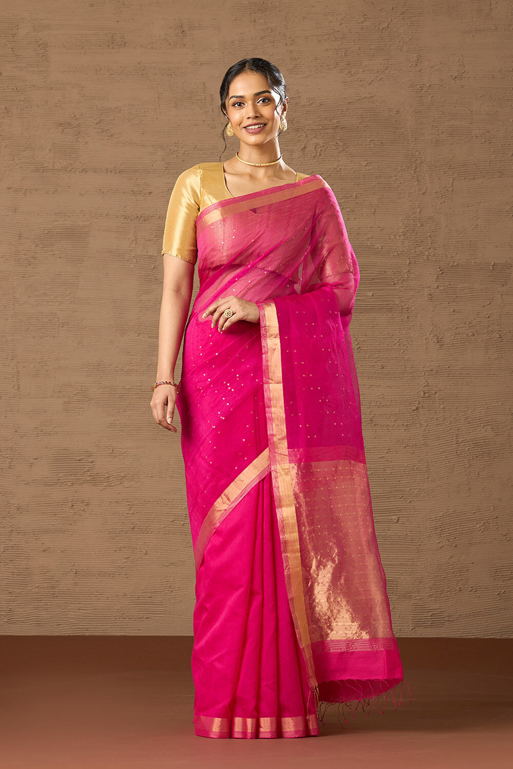 Pink Woven Pure Silk Cotton Bengal Saree image number null