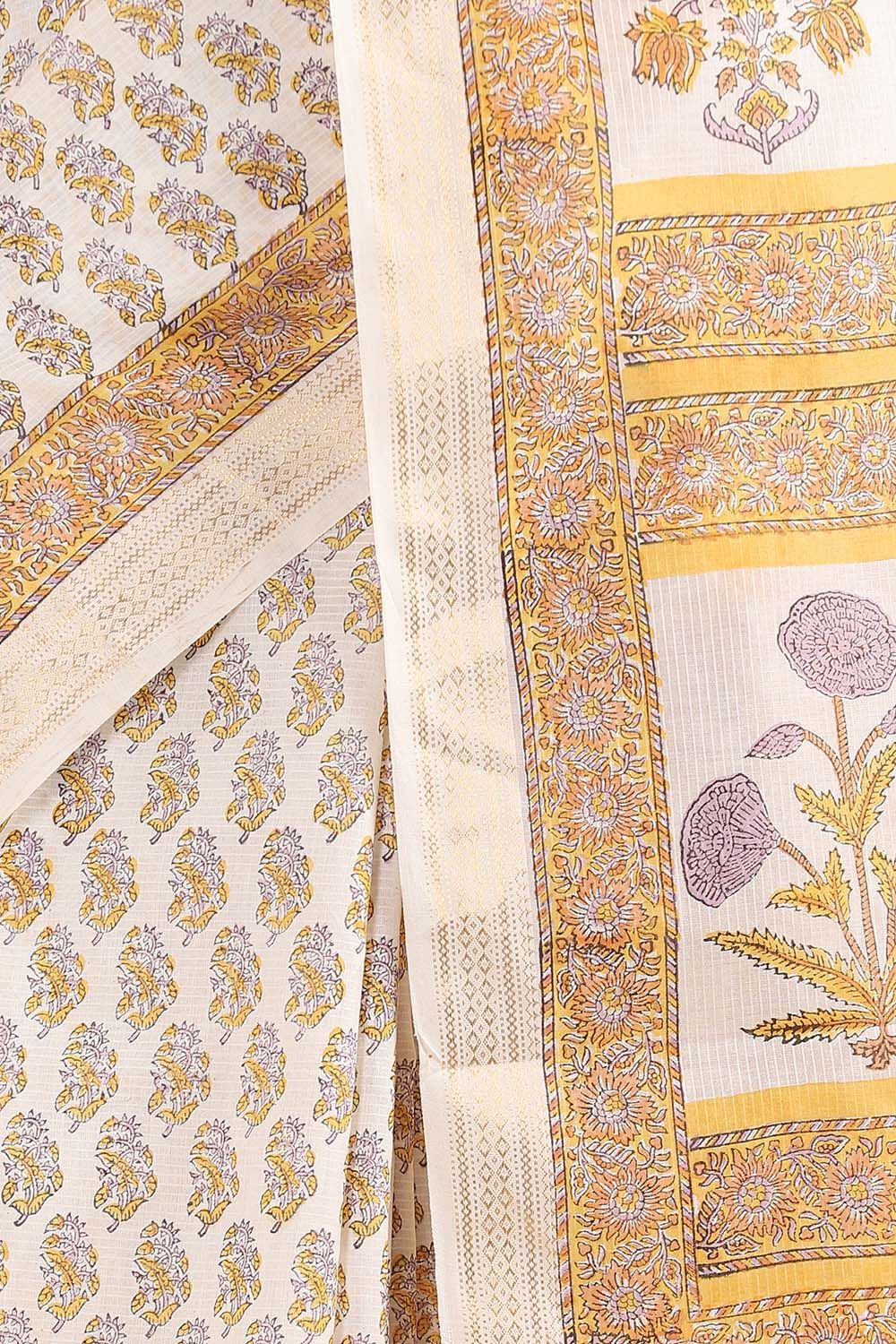 Off White Pure Silk Cotton Sanganeri Printed Saree image number null