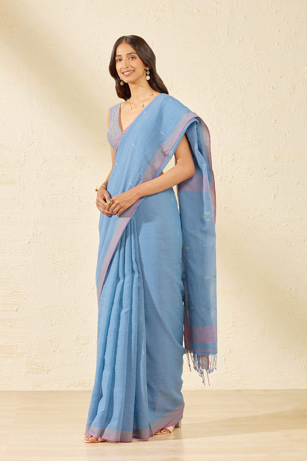 Blue Bengal Pure Cotton Jamdani Saree image number null