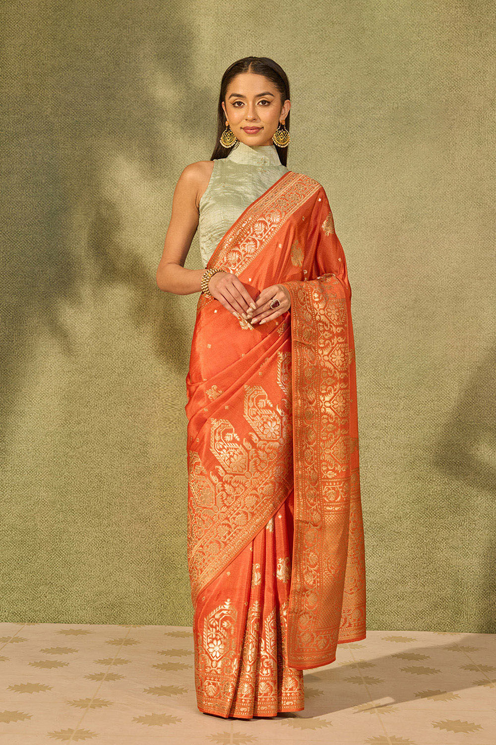 Orange Woven Pure Viscose Saree image number null