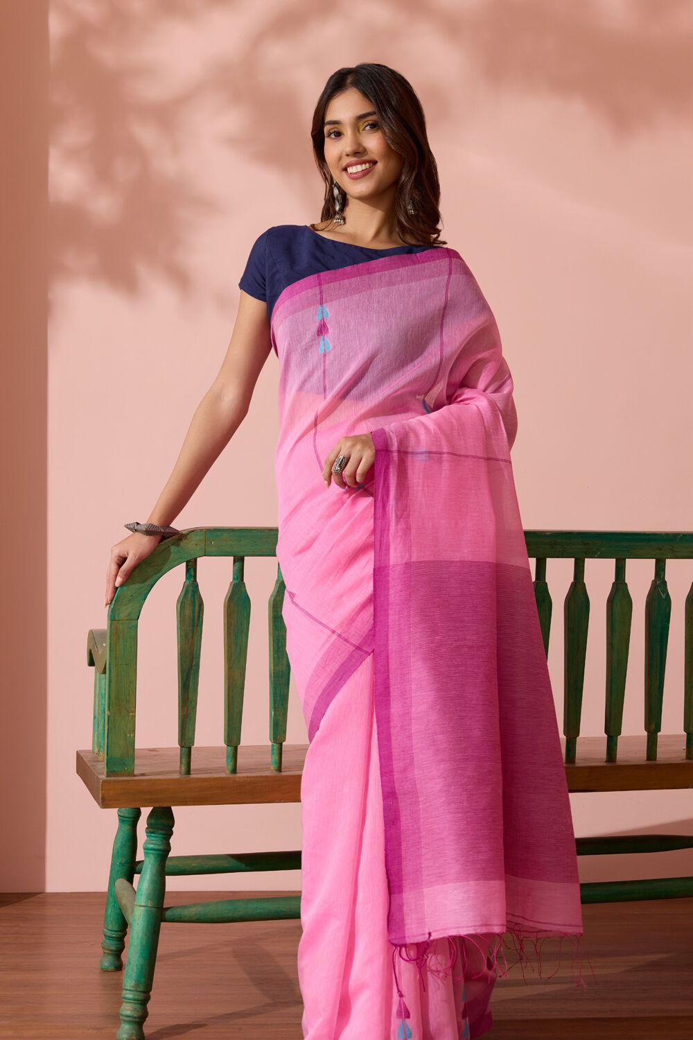 Light Pink Bengal Pure Silk Cotton Jamdani Saree image number null