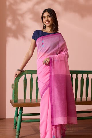 Light Pink Bengal Pure Silk Cotton Jamdani Saree image number