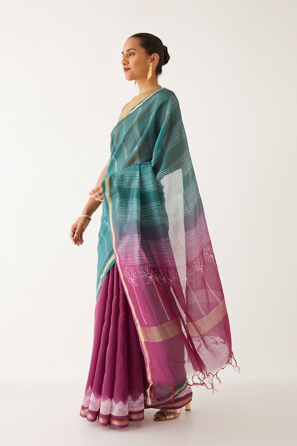 Dark Violet Pure Silk Cotton Shibori Saree image number null