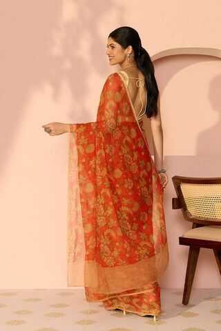 Orange Screen Printed Viscose Chiffon Saree thumbnail image number null