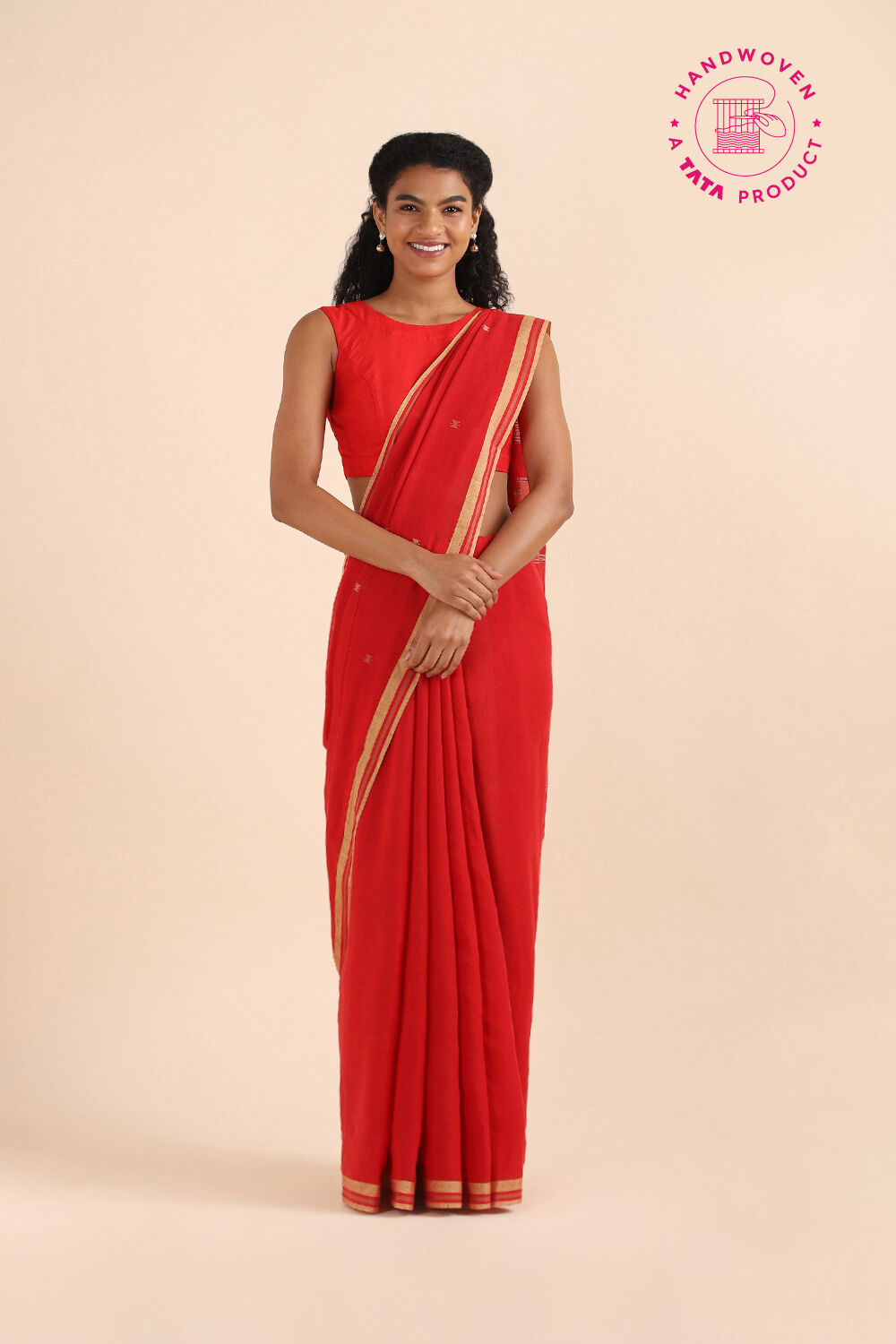 Red Pure Cotton Jamdani Saree image number null