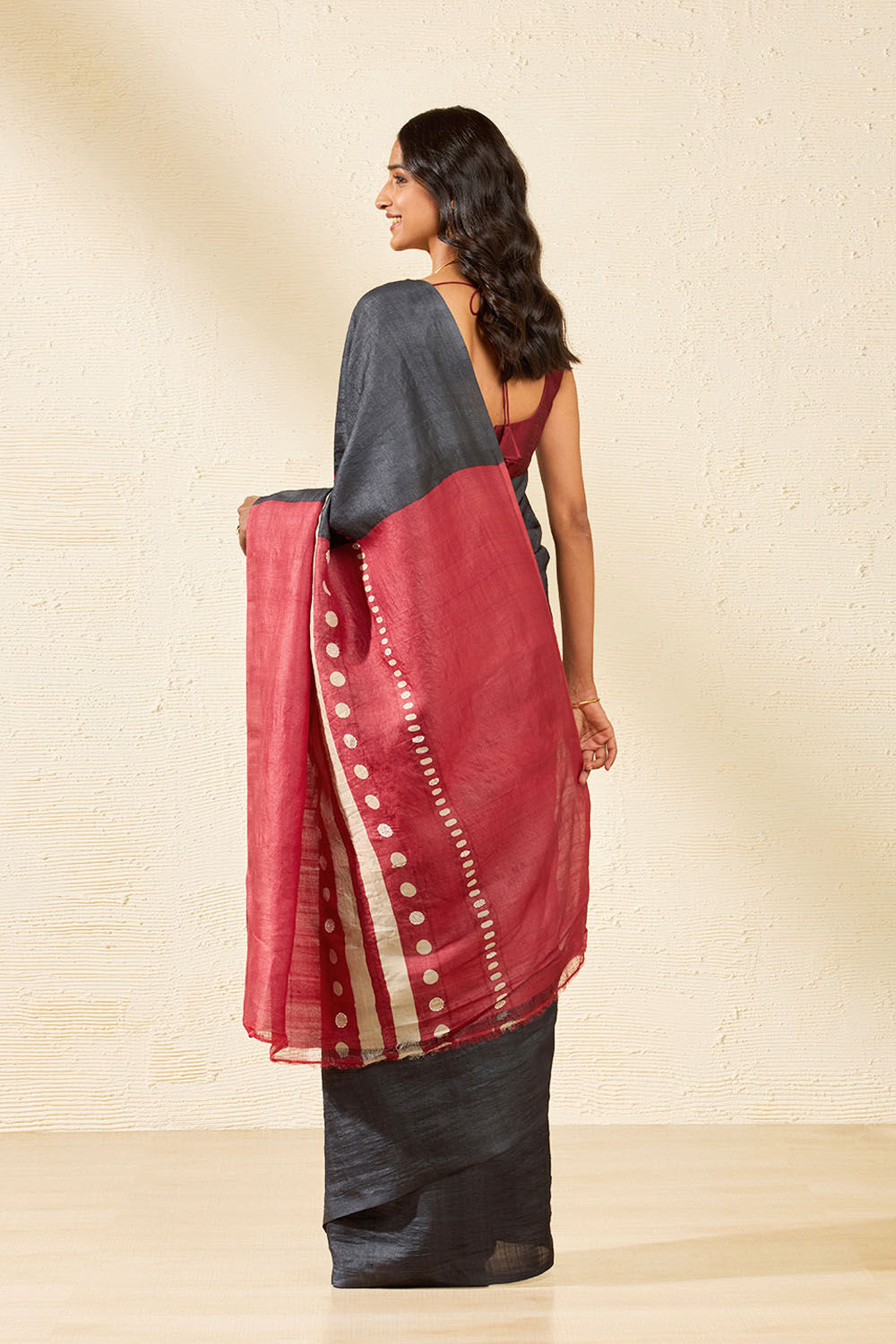 Black Chattisgarh Pure Tussar Silk Hand Painted Saree image number null