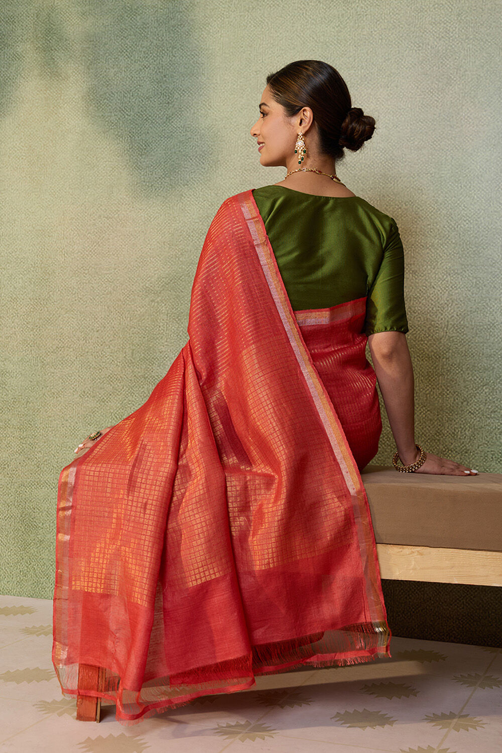 Red Chattisgarh Woven Pure Tussar Silk Saree image number null
