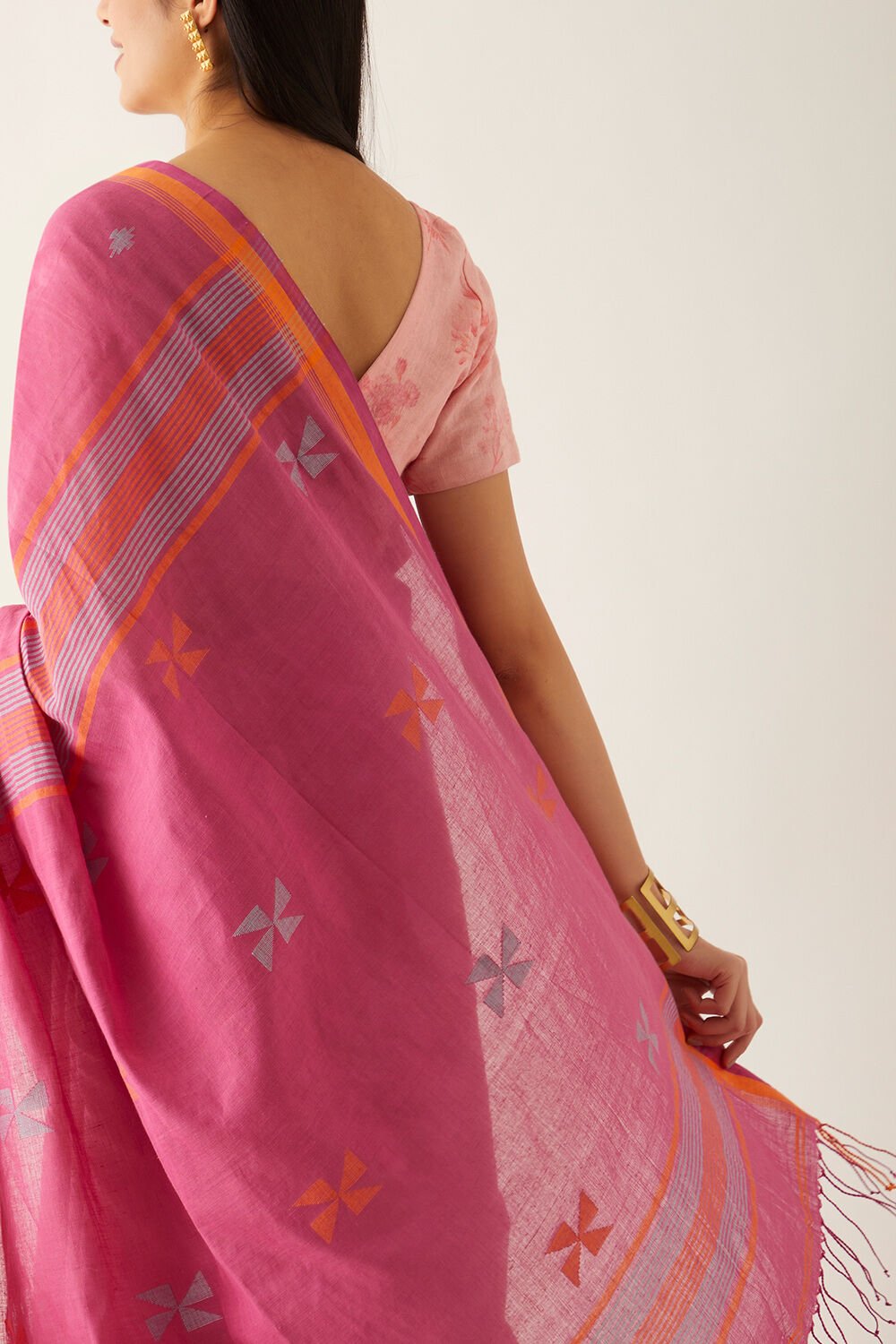 Dark Pink Pure Cotton Bengal Jamdani Saree image number null
