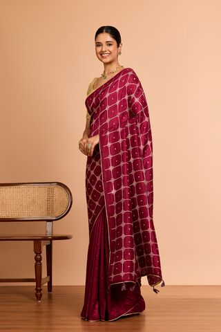 Dark Pink Murshidabad Pure Silk Mukaish Saree thumbnail image number null