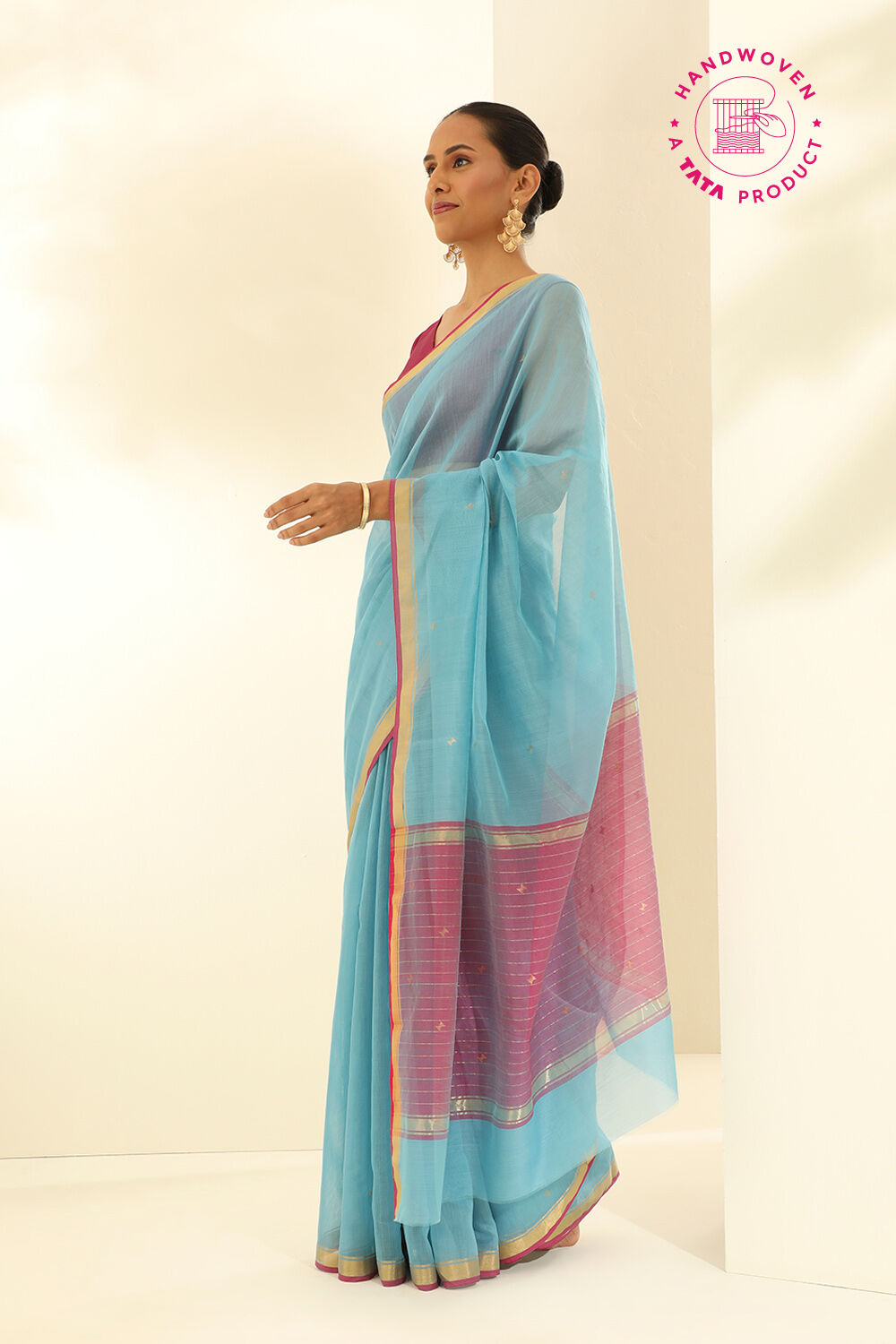 Light Blue Pure Silk Cotton Woven Chanderi Saree image number null