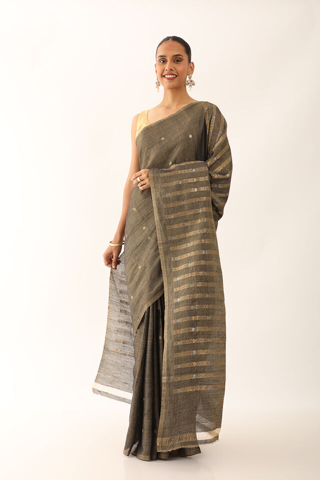 Black Chattisgarh Pure Silk Tissue Woven Saree