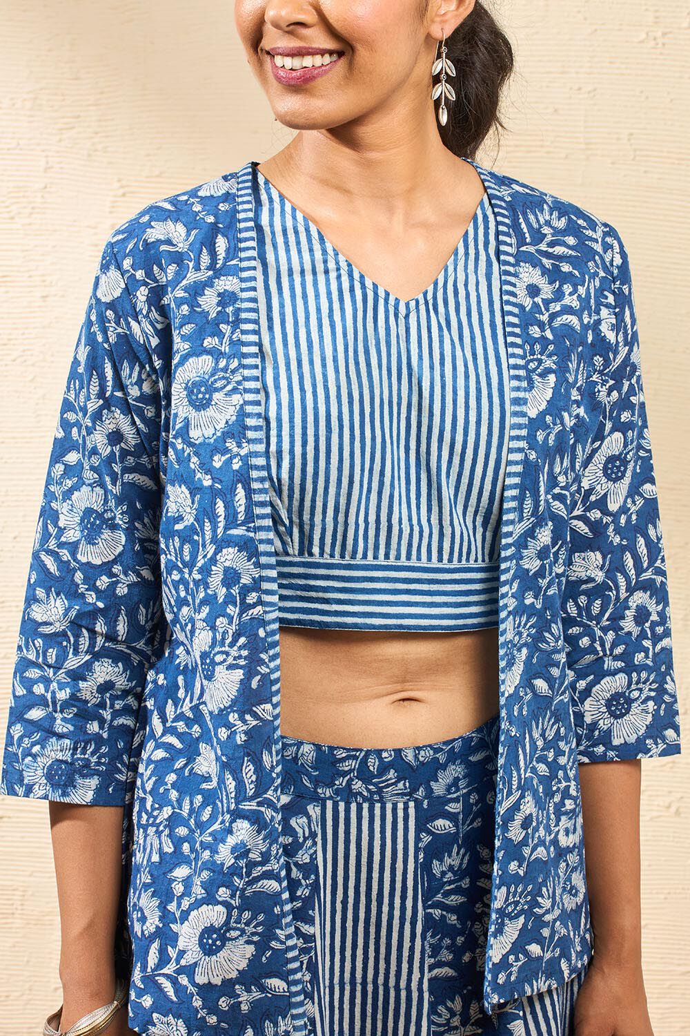 Blue Rajasthan Block Printed Pure Cotton Lehenga image number null