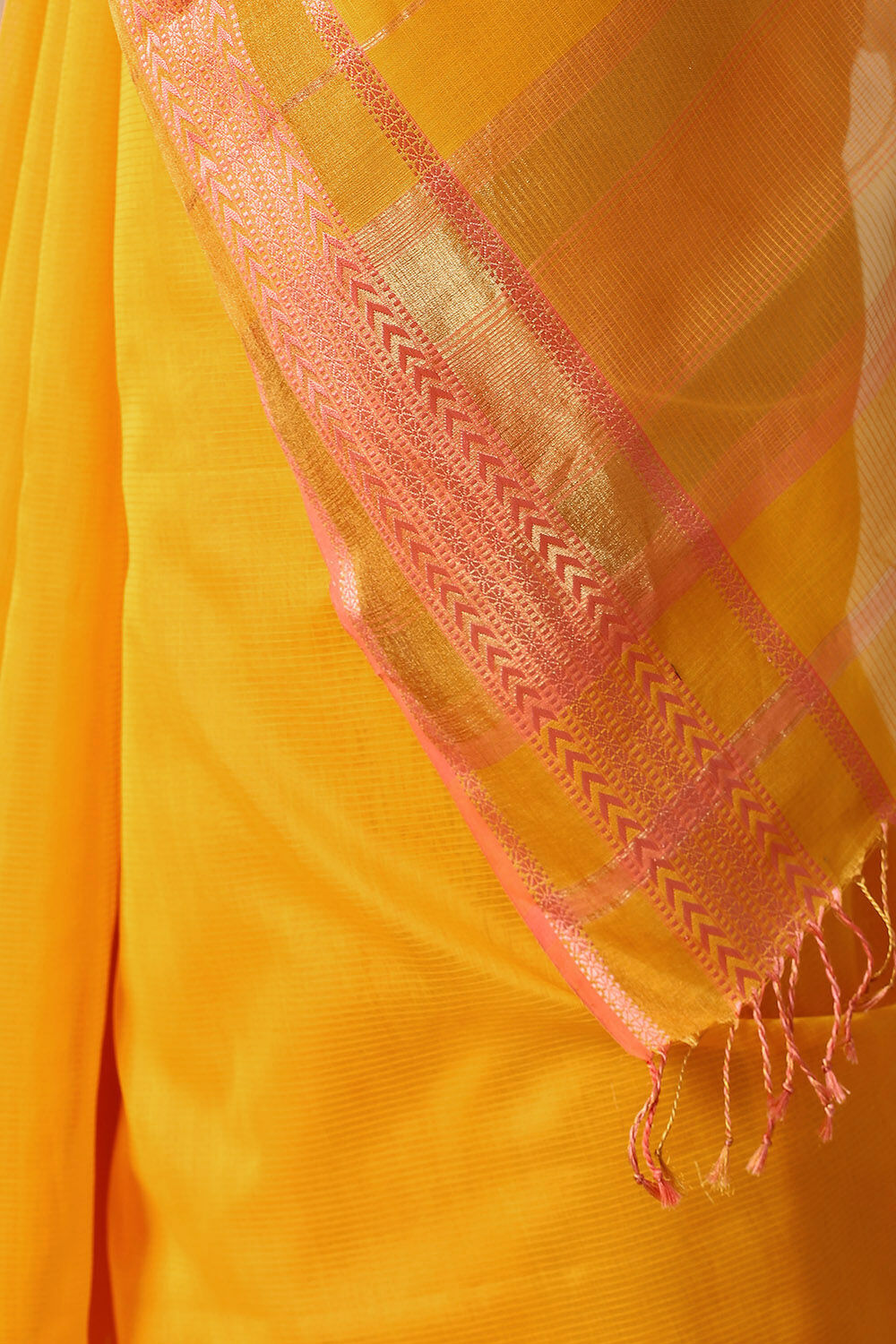 Yellow Pure Silk Cotton Maheswari Saree image number null