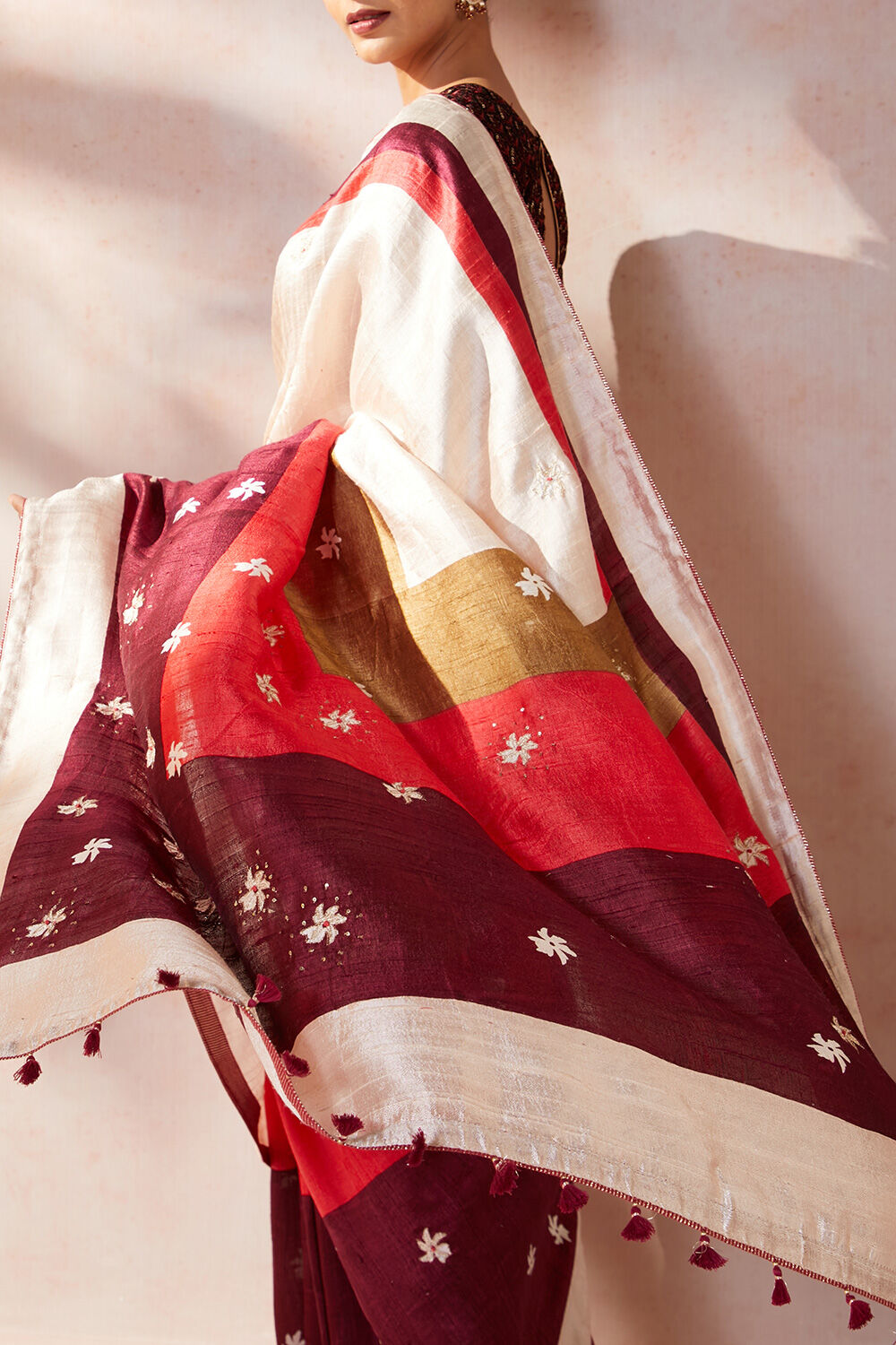 Multicoloured Hand Painted Silk Saree image number null
