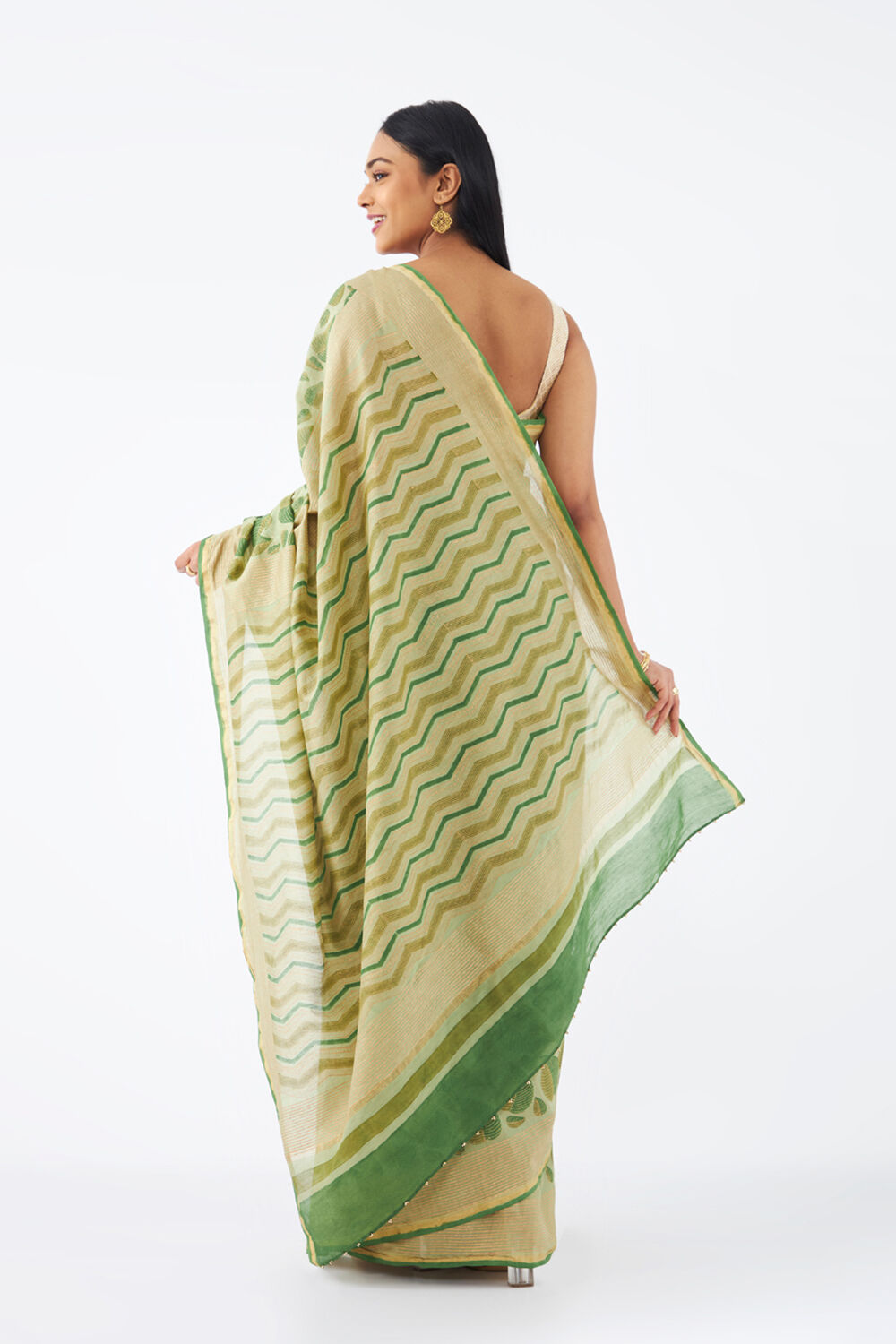 Green Pure Silk Cotton Hand Printed Saree image number null