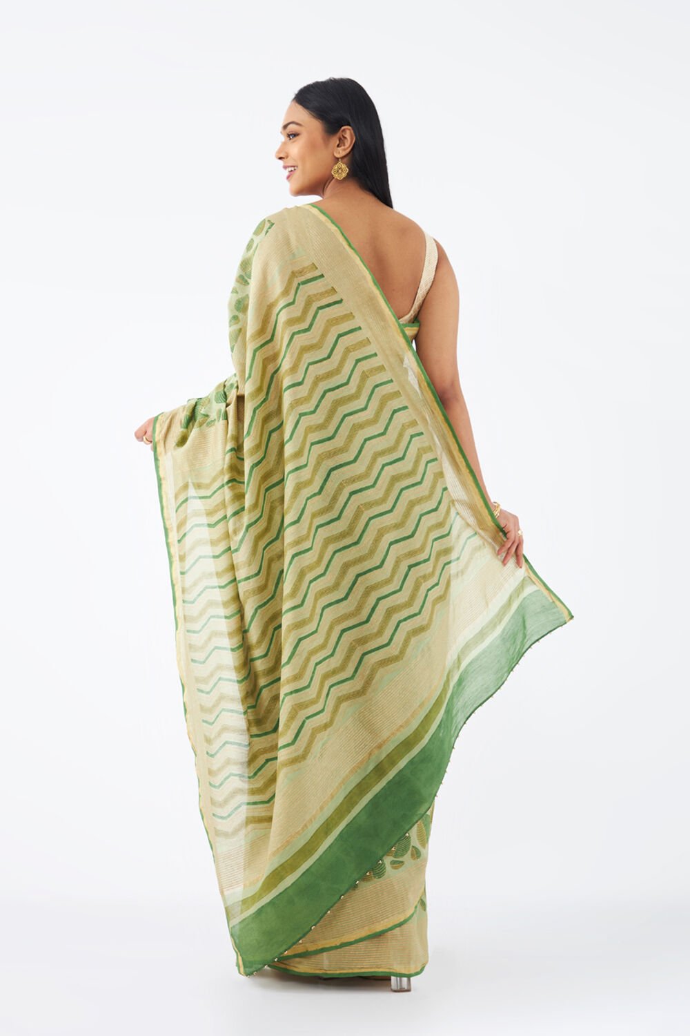 Green Pure Silk Cotton Hand Printed Saree image number null