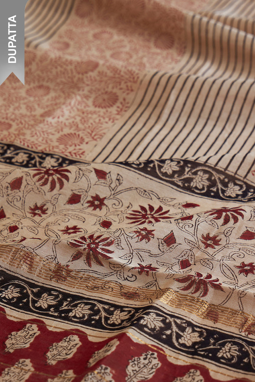 Dark Red Bagru Block Printed Pure Silk Cotton Suit Set image number null