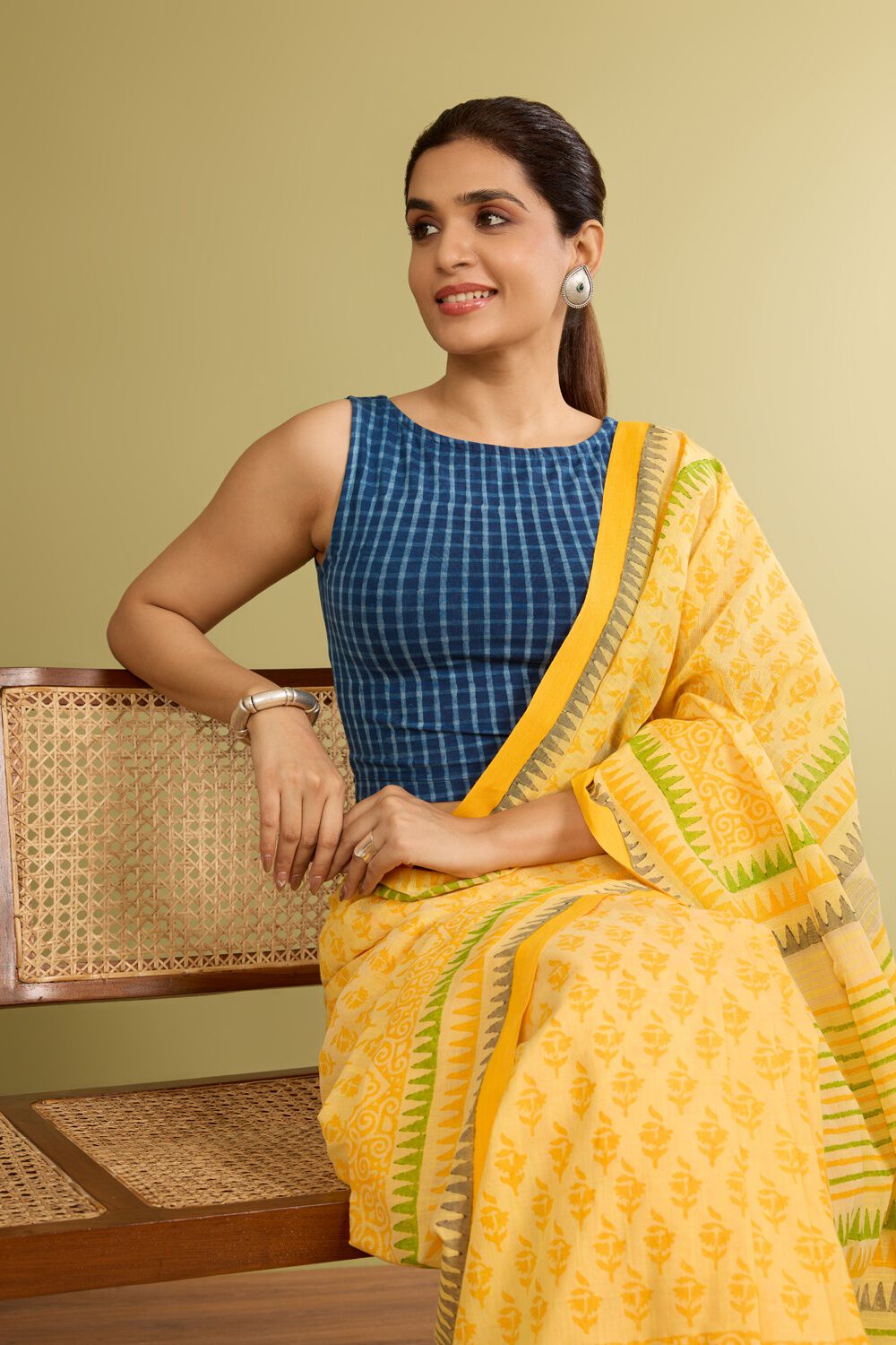 Blue Pure Cotton Dabu Block Printed Blouse image number null