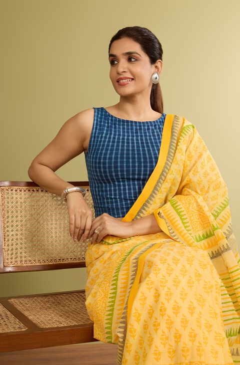 Blue Pure Cotton Dabu Block Printed Blouse