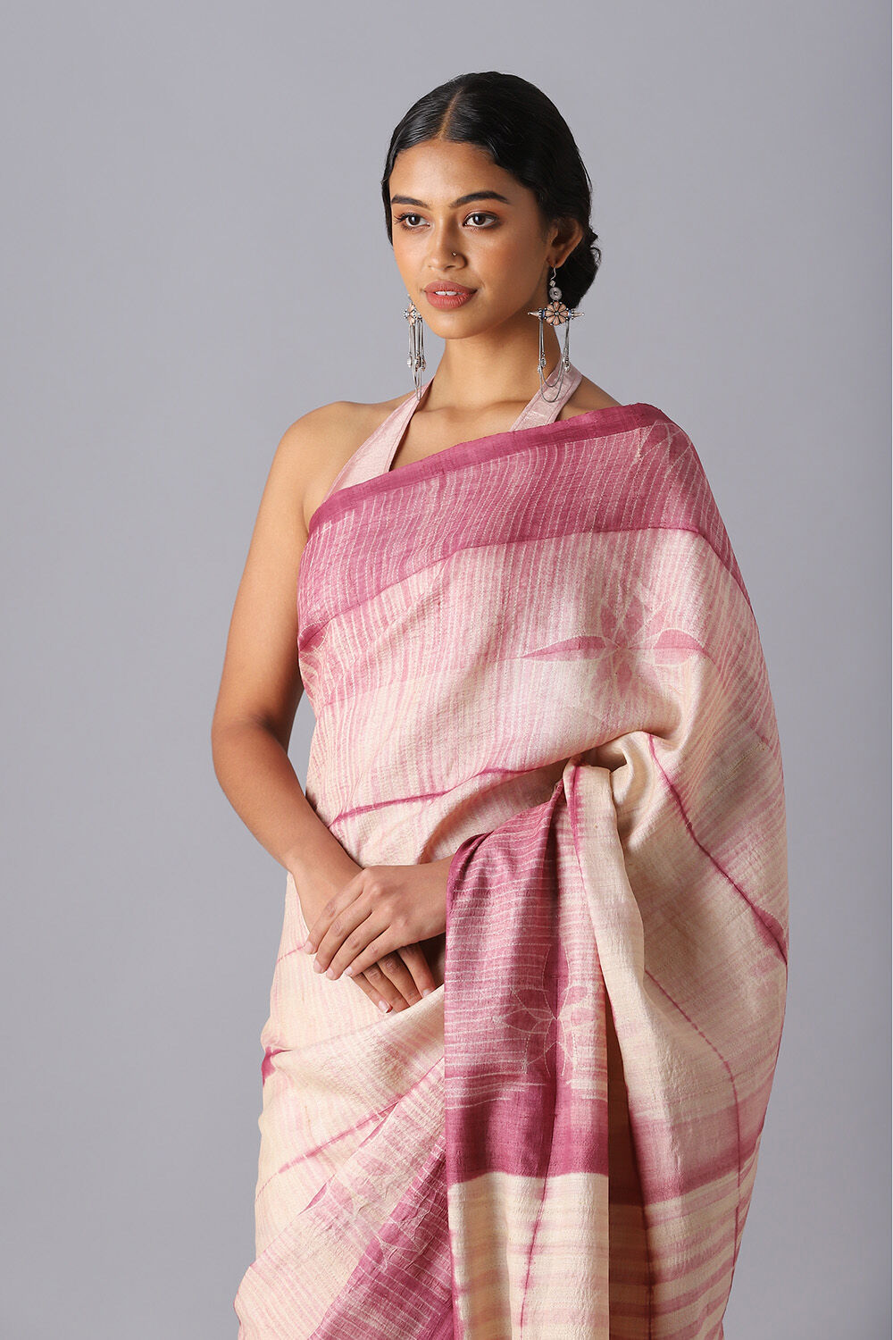 Light Pure Pink Tussar Shibori Saree image number null