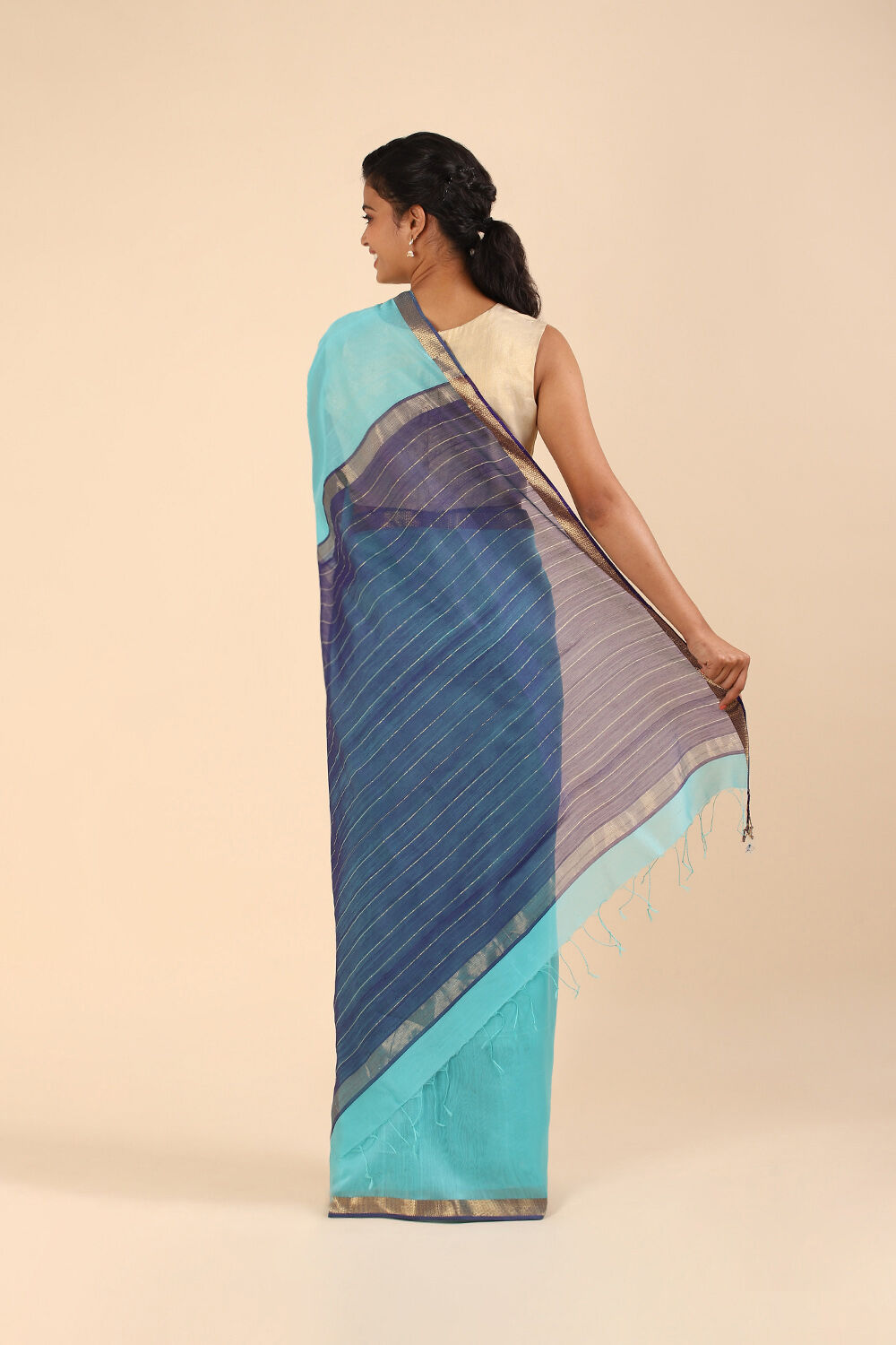 Light Blue Pure Silk Cotton Maheswari Saree image number null