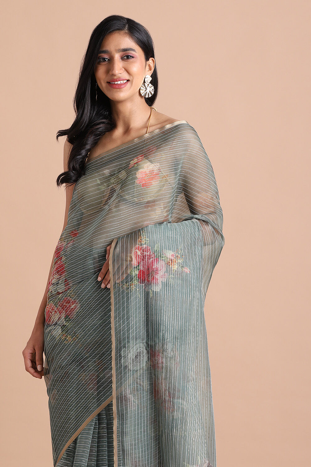Light Pure Green Embroidered Saree image number null