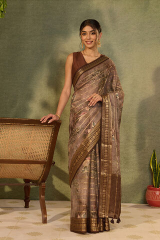 Brown Printed Pure Viscose Saree thumbnail image number null